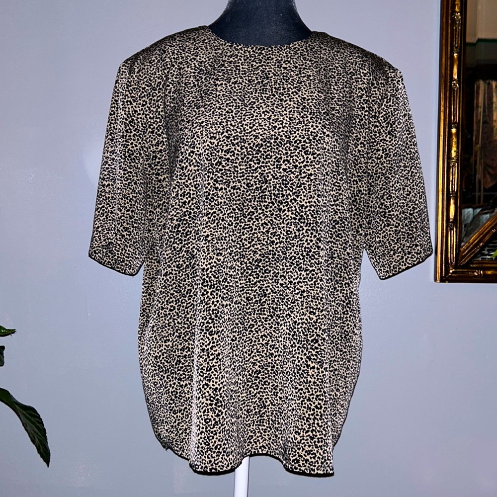 Vintage City Girl by Nancy Bolen leopard print silky soft poly blouse